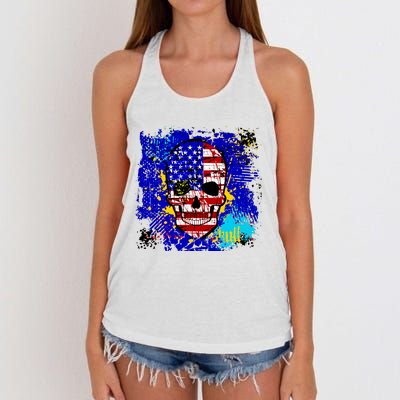 USA Grunge Skull Women's Knotted Racerback Tank