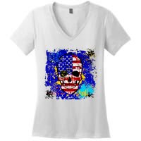 USA Grunge Skull Women's V-Neck T-Shirt