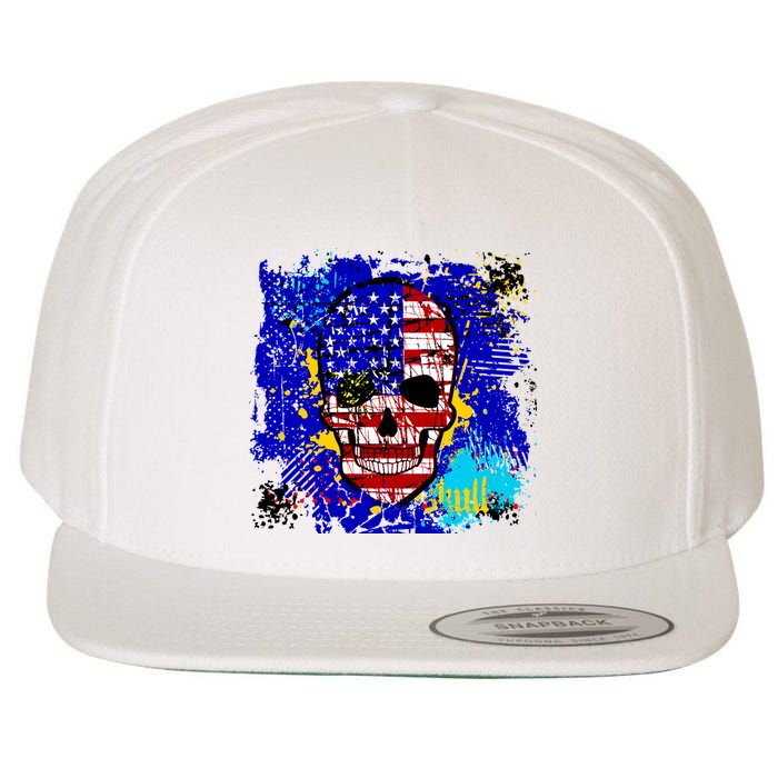 USA Grunge Skull Wool Snapback Cap
