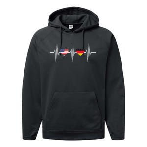 USA Germany Shirts Heartbeat America German Flag Heart Performance Fleece Hoodie