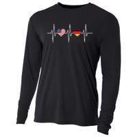 USA Germany Shirts Heartbeat America German Flag Heart Cooling Performance Long Sleeve Crew