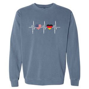 USA Germany Shirts Heartbeat America German Flag Heart Garment-Dyed Sweatshirt