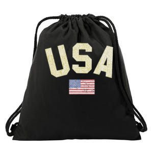 Usa Gold Text Centre Flag Drawstring Bag