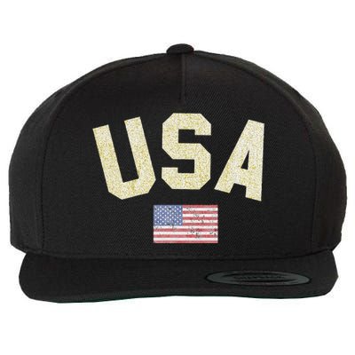 Usa Gold Text Centre Flag Wool Snapback Cap