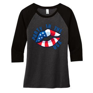 USA Graphic Tee Party in the USA Women's Tri-Blend 3/4-Sleeve Raglan Shirt