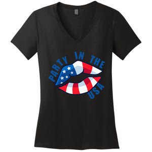 USA Graphic Tee Party in the USA Women's V-Neck T-Shirt