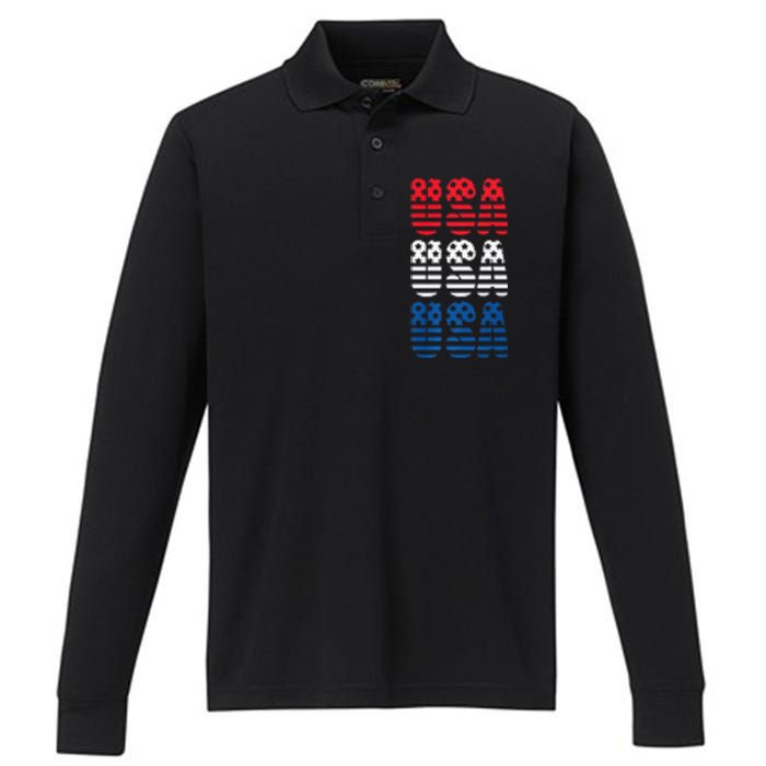 USA Graphic Tee Premium Performance Long Sleeve Polo