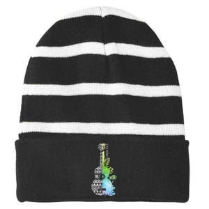 Ukulele Guitar Ukulelist Guitarist Musical Instrument Striped Beanie with Solid Band