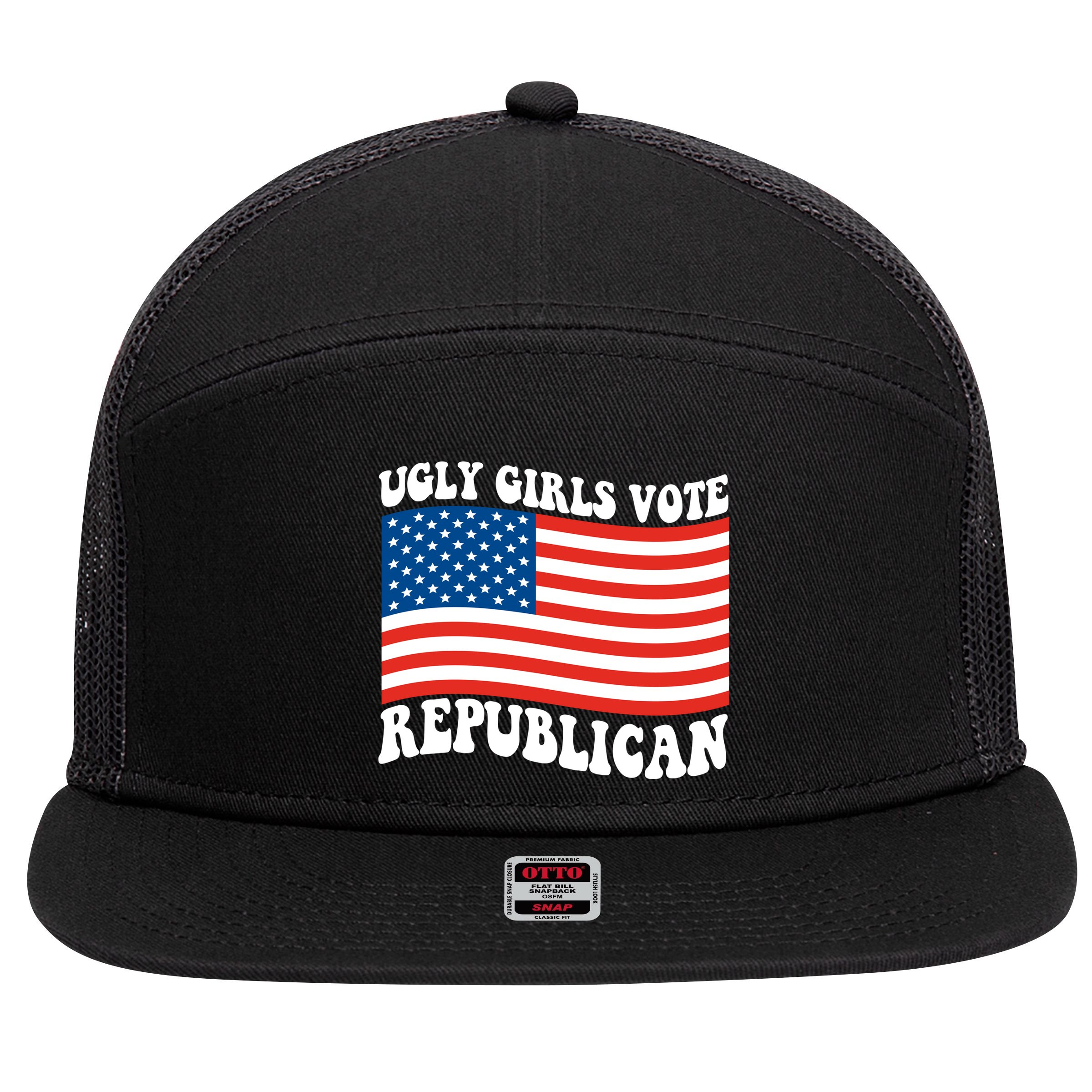 Ugly Girls Vote Republican Usa Flag 7 Panel Mesh Trucker Snapback Hat