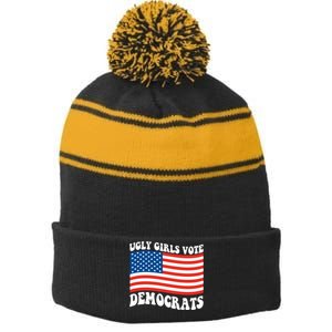 Ugly Girls Vote Democrats Usa Flag Stripe Pom Pom Beanie