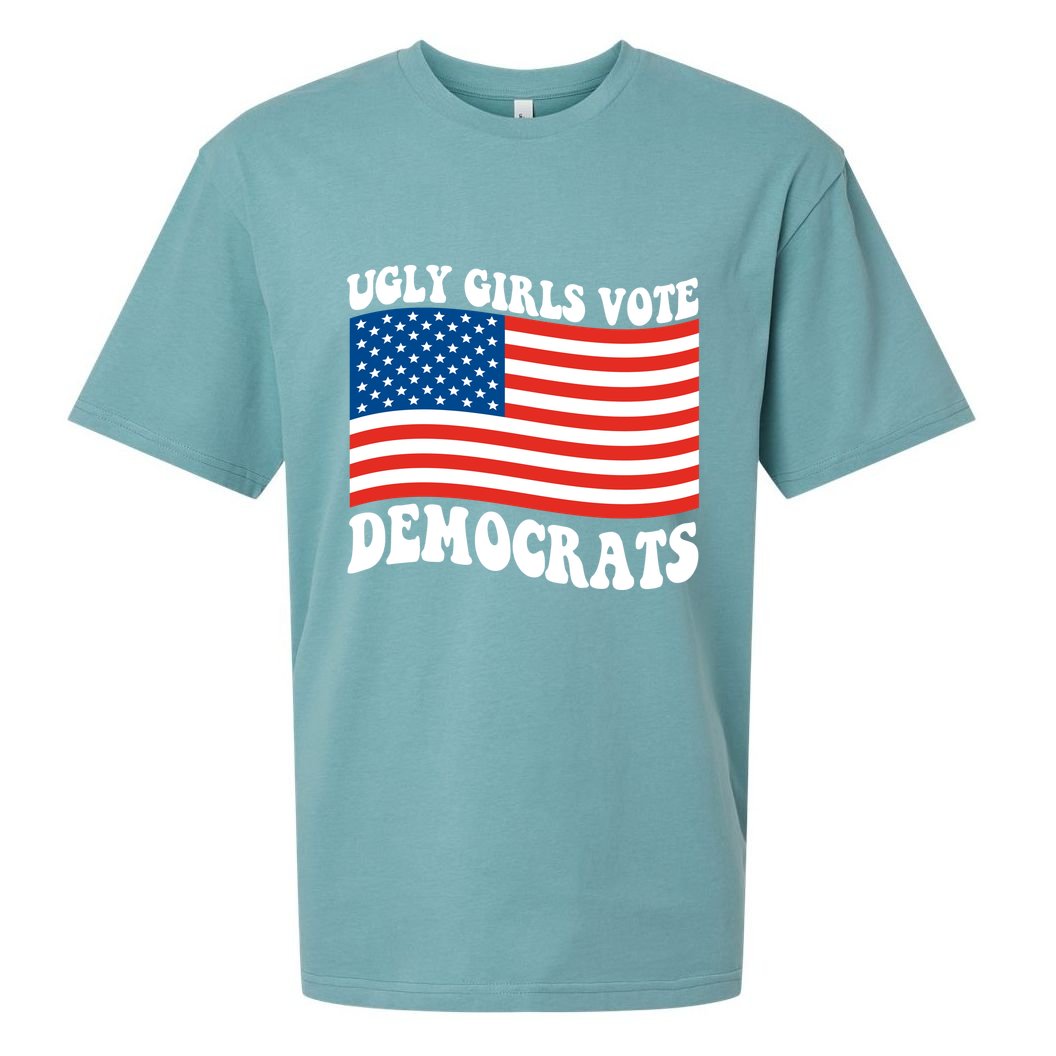 Ugly Girls Vote Democrats Usa Flag Sueded Cloud Jersey T-Shirt