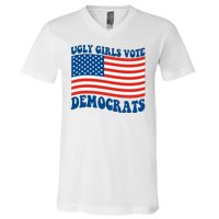 Ugly Girls Vote Democrats Usa Flag V-Neck T-Shirt