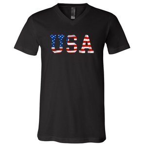 USA Gift Women Men Kids Patriotic American Flag July 4th V-Neck T-Shirt