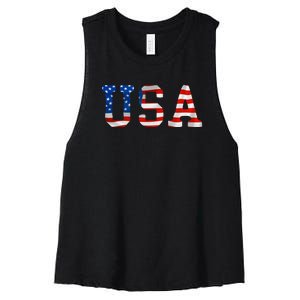 USA Gift Women Men Kids Patriotic American Flag July 4th Women's Racerback Cropped Tank