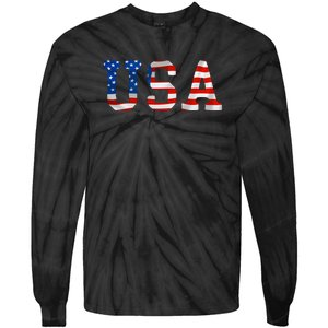 USA Gift Women Men Kids Patriotic American Flag July 4th Tie-Dye Long Sleeve Shirt