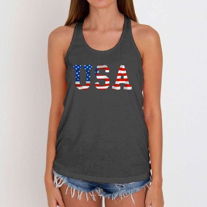 USA Gift Women Men Kids Patriotic American Flag July 4th Women's Knotted Racerback Tank