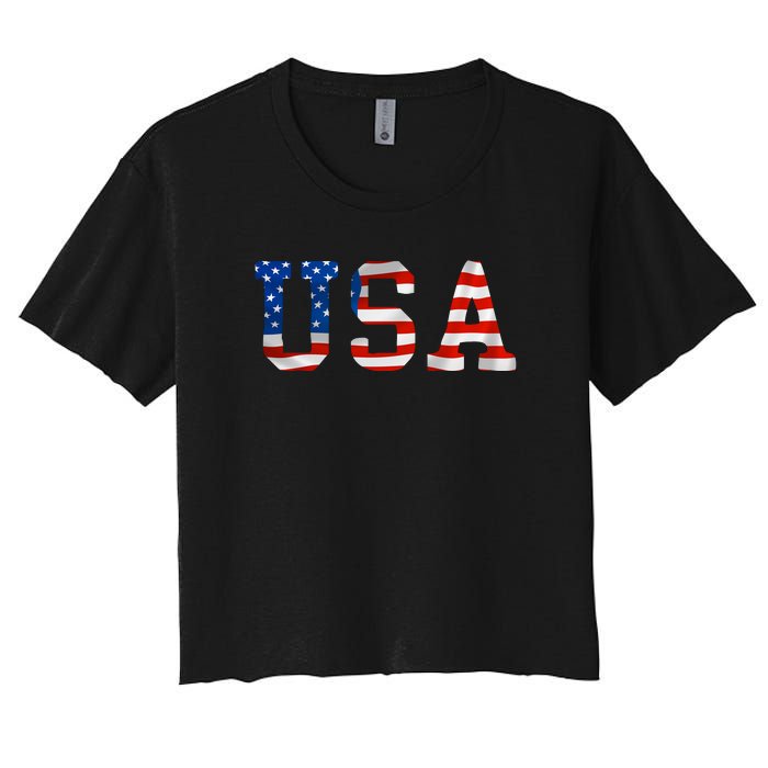 USA Gift Women Men Kids Patriotic American Flag July 4th Women's Crop Top Tee