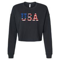 USA Gift Women Men Kids Patriotic American Flag July 4th Cropped Pullover Crew