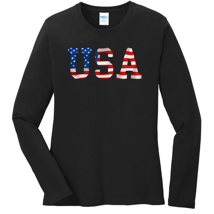 USA Gift Women Men Kids Patriotic American Flag July 4th Ladies Long Sleeve Shirt