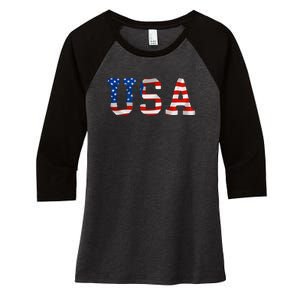 USA Gift Women Men Kids Patriotic American Flag July 4th Women's Tri-Blend 3/4-Sleeve Raglan Shirt