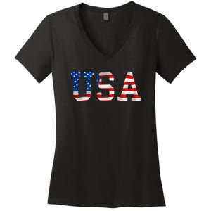 USA Gift Women Men Kids Patriotic American Flag July 4th Women's V-Neck T-Shirt