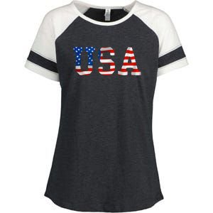 USA Gift Women Men Kids Patriotic American Flag July 4th Enza Ladies Jersey Colorblock Tee