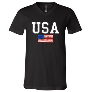 USA Gift Women Men Kids Patriotic American Flag July 4th V-Neck T-Shirt