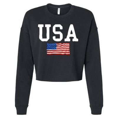 USA Gift Women Men Kids Patriotic American Flag July 4th Cropped Pullover Crew