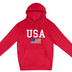 USA Gift Women Men Kids Patriotic American Flag July 4th Premium Pullover Hoodie