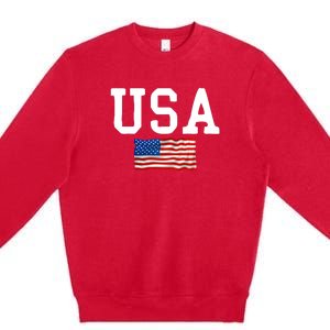 USA Gift Women Men Kids Patriotic American Flag July 4th Premium Crewneck Sweatshirt