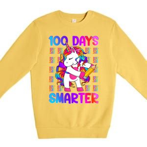 Unicorn Happy 100 Days Of School Smarter Brighter Tie Dye Meaningful Gift Premium Crewneck Sweatshirt