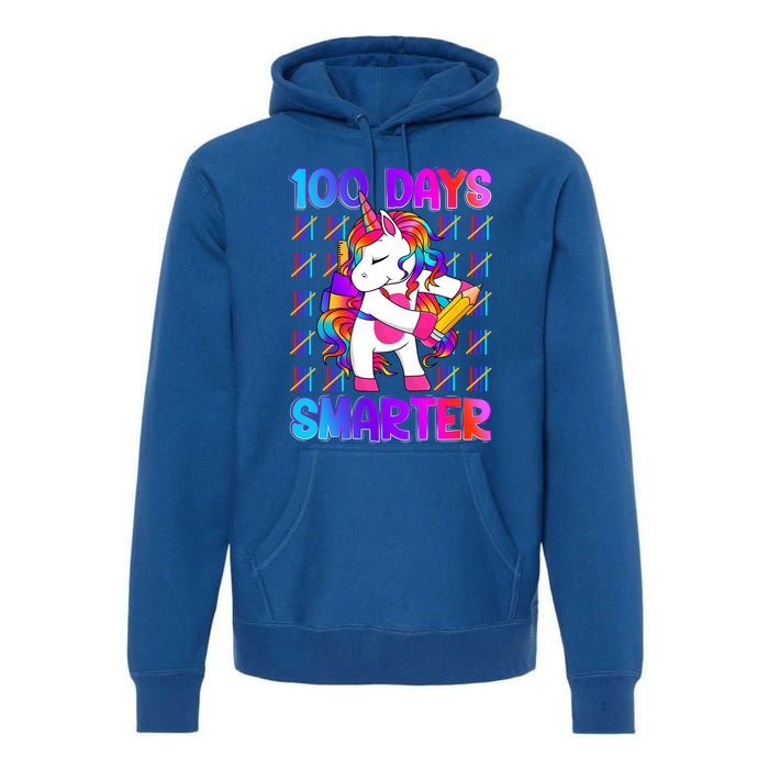 Unicorn Happy 100 Days Of School Smarter Brighter Tie Dye Meaningful Gift Premium Hoodie