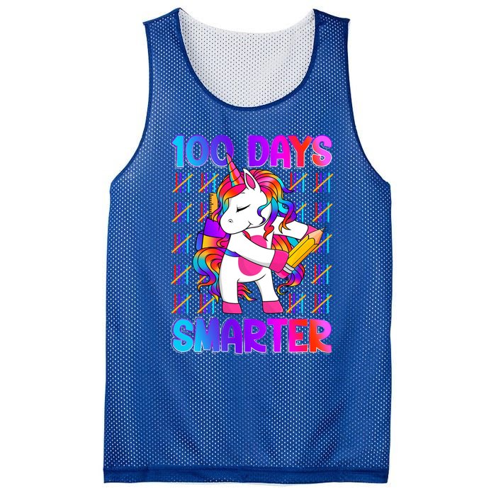 Unicorn Happy 100 Days Of School Smarter Brighter Tie Dye Meaningful Gift Mesh Reversible Basketball Jersey Tank