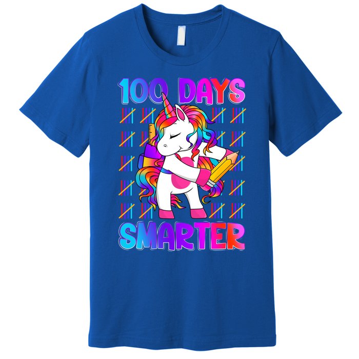 Unicorn Happy 100 Days Of School Smarter Brighter Tie Dye Meaningful Gift Premium T-Shirt