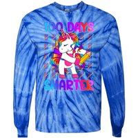 Unicorn Happy 100 Days Of School Smarter Brighter Tie Dye Meaningful Gift Tie-Dye Long Sleeve Shirt