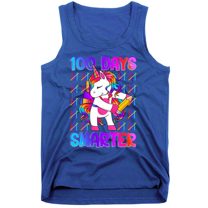 Unicorn Happy 100 Days Of School Smarter Brighter Tie Dye Meaningful Gift Tank Top