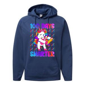 Unicorn Happy 100 Days Of School Smarter Brighter Tie Dye Meaningful Gift Performance Fleece Hoodie