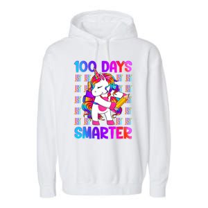 Unicorn Happy 100 Days Of School Smarter Brighter Tie Dye Meaningful Gift Garment-Dyed Fleece Hoodie