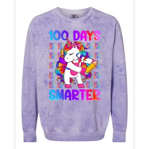 Unicorn Happy 100 Days Of School Smarter Brighter Tie Dye Gift Colorblast Crewneck Sweatshirt