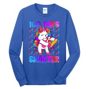 Unicorn Happy 100 Days Of School Smarter Brighter Tie Dye Gift Tall Long Sleeve T-Shirt