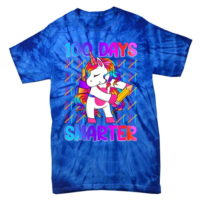 Unicorn Happy 100 Days Of School Smarter Brighter Tie Dye Gift Tie-Dye T-Shirt