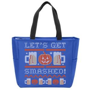 Ugly Halloween Beer Ing Pumpkin LetS Get Smashed Gift Zip Tote Bag