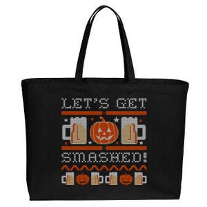 Ugly Halloween Beer Ing Pumpkin LetS Get Smashed Gift Cotton Canvas Jumbo Tote