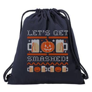 Ugly Halloween Beer Ing Pumpkin LetS Get Smashed Gift Drawstring Bag