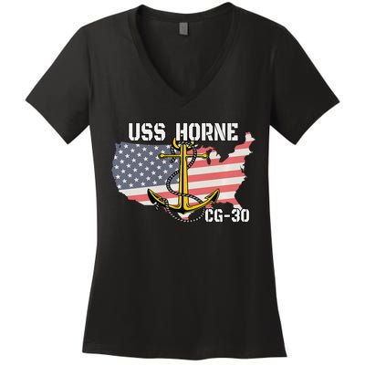 USS Horne CG30 Cruiser Veterans Day Son Father Grandpa Dad Women's V-Neck T-Shirt