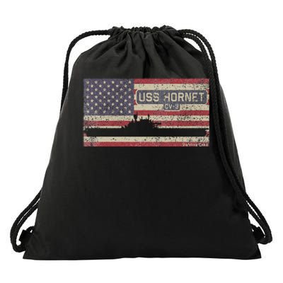 Uss Hornet Cv8 Ww2 Aircraft Carrier Usa American Flag Drawstring Bag