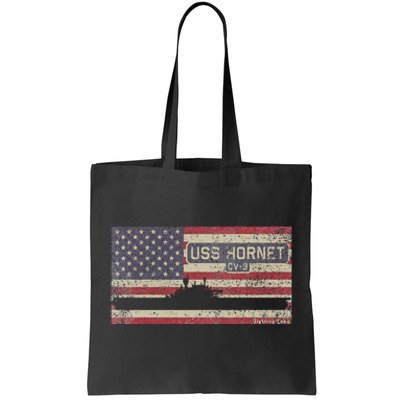 Uss Hornet Cv8 Ww2 Aircraft Carrier Usa American Flag Tote Bag