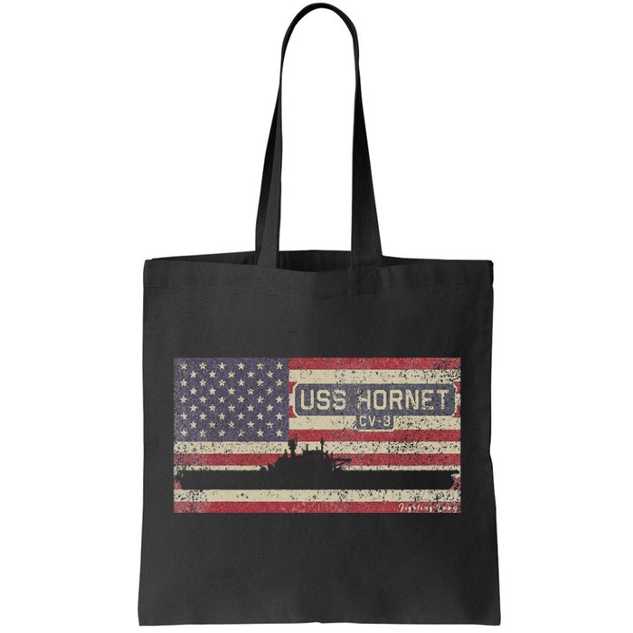 Uss Hornet Cv8 Ww2 Aircraft Carrier Usa American Flag Tote Bag