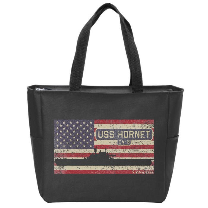 Uss Hornet Cv8 Ww2 Aircraft Carrier Usa American Flag Zip Tote Bag