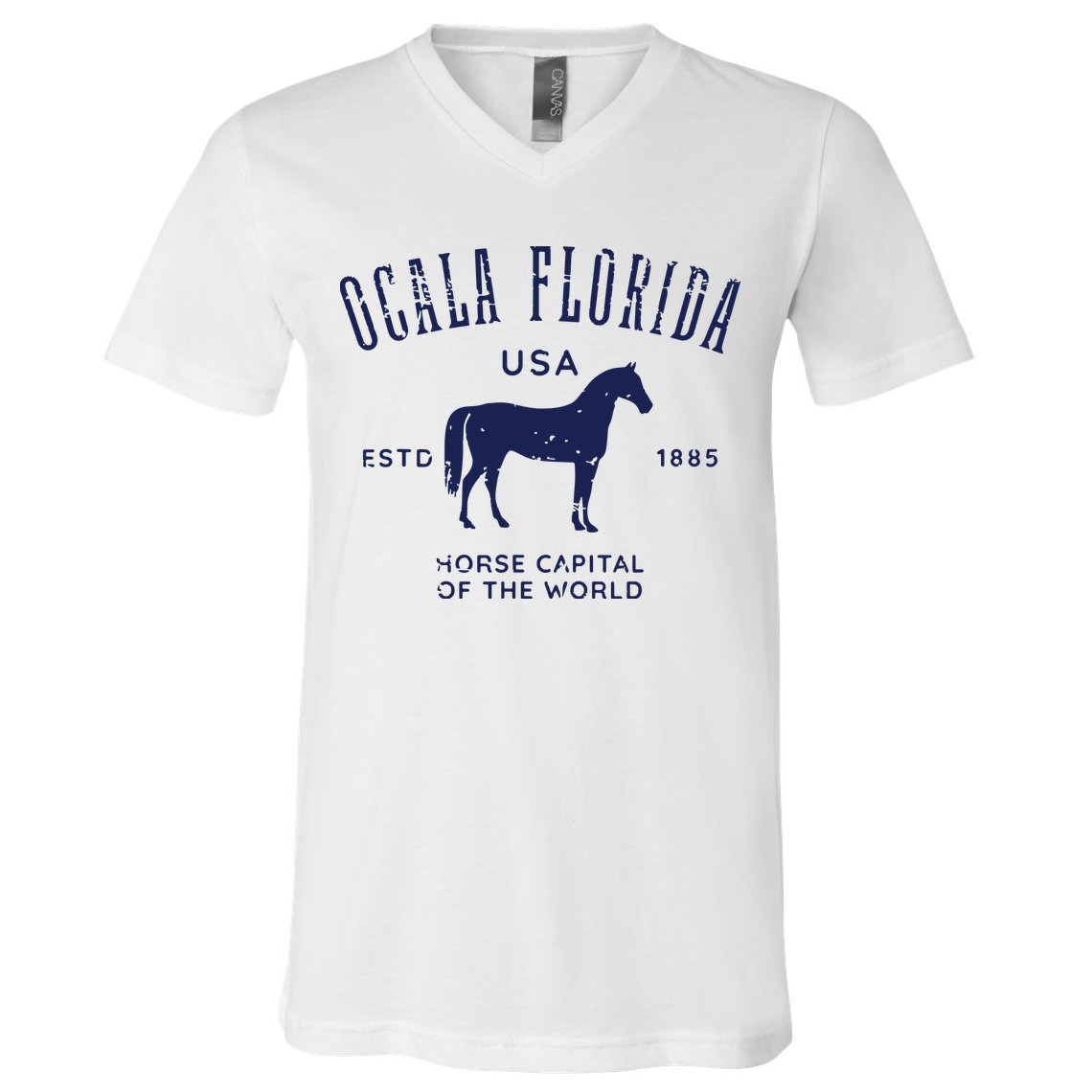 USA Horse Capital Distressed Equestrian Design V-Neck T-Shirt